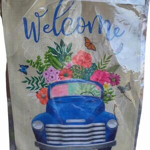 Garden Flag Welcome Blue Truck 12x18 Inch Double Sided Yard Flag
